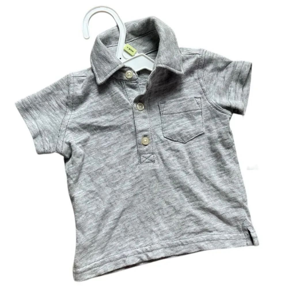 NWT Carters Gray Heathered Playtime Favorites Cotton Polo Shirt - Sz 3 mo